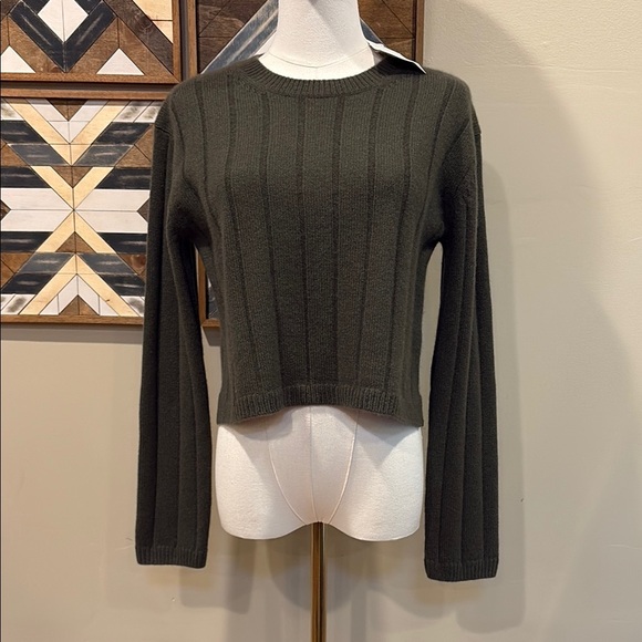 NakedCashmere Xenia Ribbed Cashmere Crewneck Cropped Sweater Dark Olive XS NWT - Picture 1 of 11